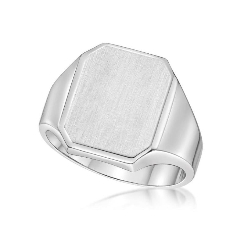 Picture of MENS SIGNET RING, MATT EMERALD SHAPE TOP